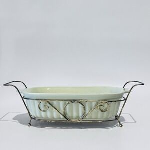 Vintage Pfaltzgraff 32oz Casserole Stoneware‎ in Gold Metal Holder No 1093